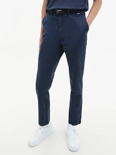 Calvin Klein Ruhák HU190367 | Calvin Klein Slim Organic Cotton Férfi Övezett Chino Nadrág Sötétkék